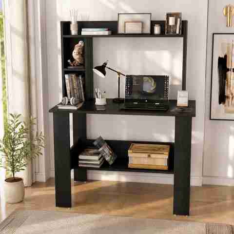 Flipkart Perfect Homes Multipurpose Study Desk with Hutch, Black - Image 5