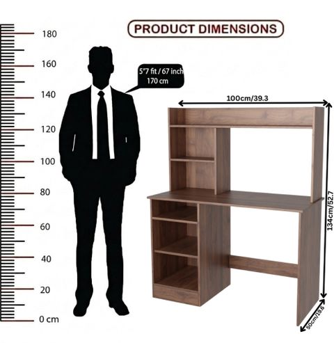 Flipkart Perfect Homes Multipurpose Portable Study Desk with Hutch Storage & Shelves for Home Office Engineered Wood Study Table (Free Standing, Finish Color - Brown, DIY(Do-It-Yourself)) - Image 5