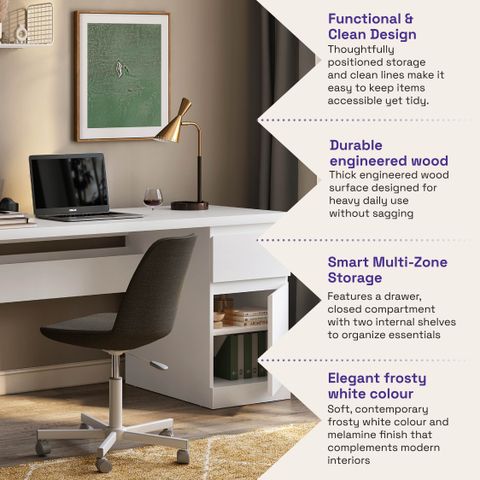 Wakefit Camus Engineered Wood Multipurpose Table, Frosty White - Image 6