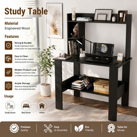 Flipkart Perfect Homes Multipurpose Study Desk with Hutch, Black - Image 8
