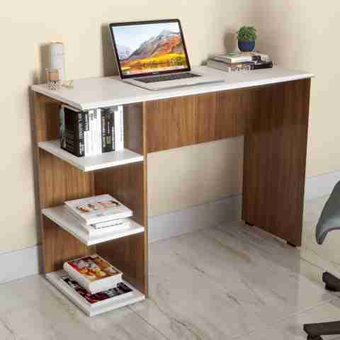 neuspace Venus Study Table with 3 Tier Open Bookshelf Lower Storage Engineered Wood Study Table (Free Standing, Finish Color - Leon Teak White, DIY(Do-It-Yourself)) - Image 3