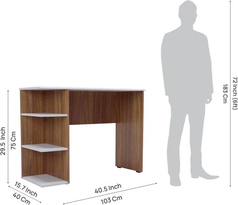 neuspace Venus Study Table with 3 Tier Open Bookshelf Lower Storage Engineered Wood Study Table (Free Standing, Finish Color - Leon Teak White, DIY(Do-It-Yourself)) - Image 6