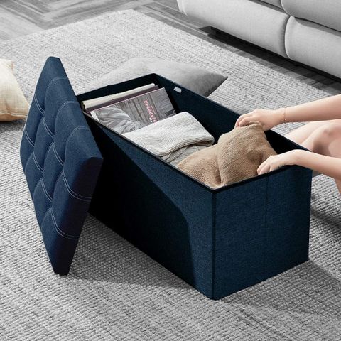 AFS Fabric Cube Ottoman Navy Blue Pre-Assembled - Image 5