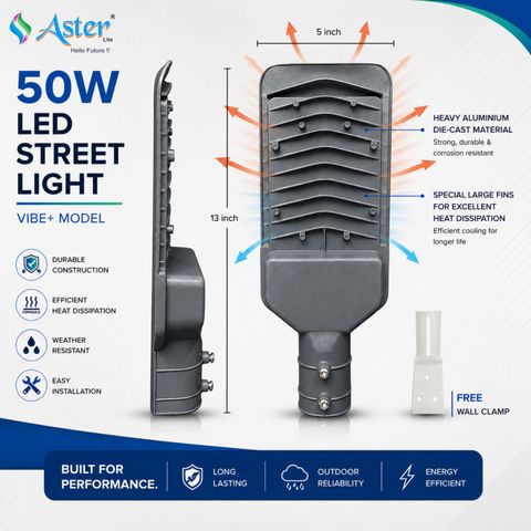 ASTER LITE Vibe+ 50W LED Street IP66 Waterproof (Pack of 1) Street Light Outdoor Lamp (White) - Image 8