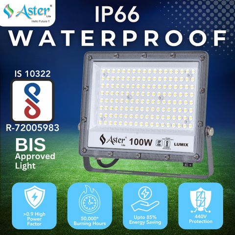 ASTER LITE Lumix 100W LED Flood Light IP66 Waterproof 6500K Cool White Flood Light Outdoor Lamp (Grey) - Image 7