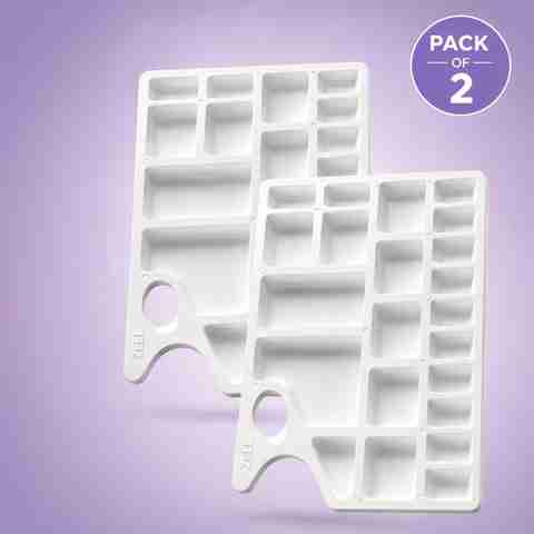 ZeelStationery Smart Rectangle Shape Colour Mixing Plate / Colour Palette with 22 Paint Wells Palettes (Set of 2, White) - Image 5