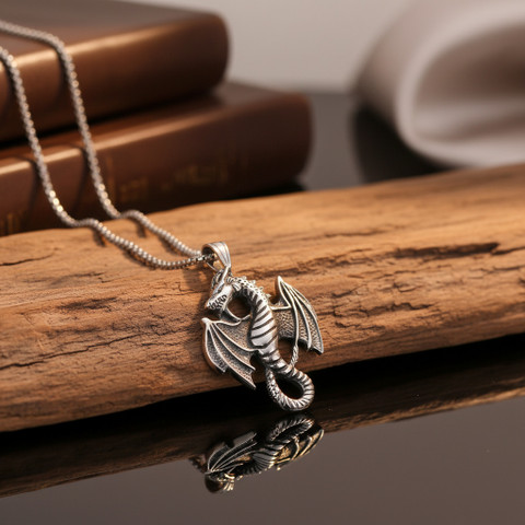 Jewelry Amulet Necklace Mens M Men Style Mens Dragon Pendant Animal Jewelry Gothic Fantasy Necklace Rhodium Metal Pendant