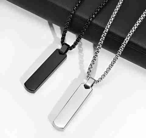 GanPatique Men Bar Pendant Rhodium Stainless Steel Locket Set - Image 5