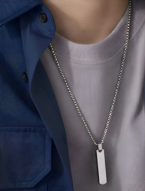GanPatique Men Bar Pendant Rhodium Stainless Steel Locket Set - Image 8