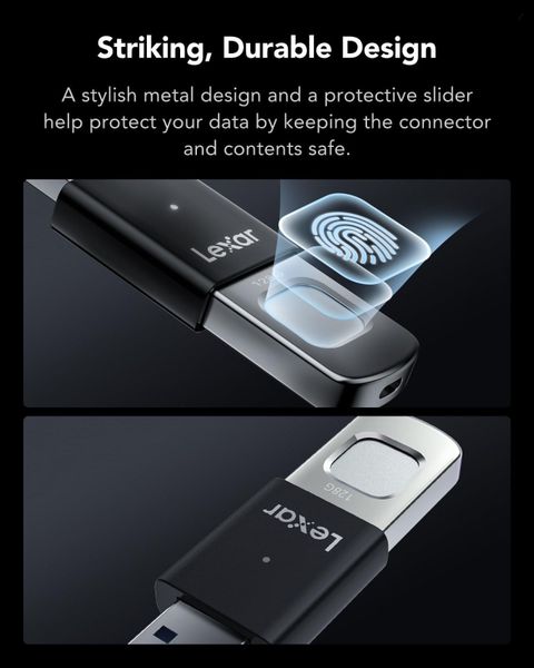 Lexar FingerPrint F35 Pro 64GB USB 3.1 Gen 1 Flash Drive (300MB/s Read) 64 GB Pen Drive Compatible with Laptop USB 3.1 Metal Case (Black) - Image 4