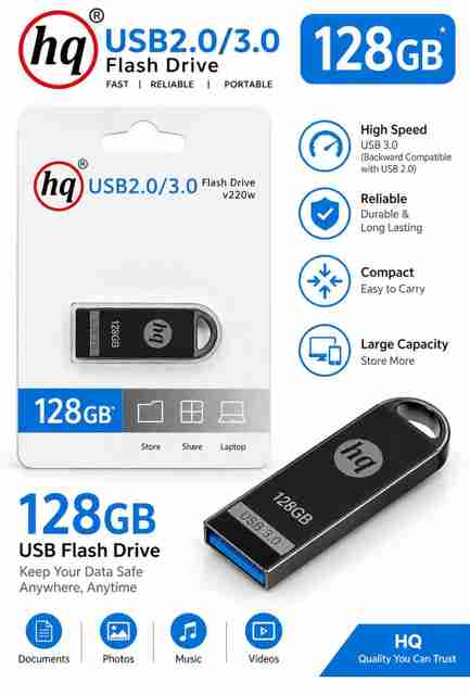 Hq 128GB USB 3.0 Pendrive v220w Flash Drive Body High Sheed for Laptop PC 128 GB Pen Drive Compatible with Laptop, Mobile, Tablet USB 3.0, USB 2.0 Metal Case (Silver) - Image 2