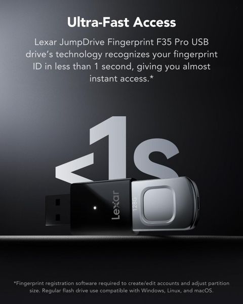 Lexar FingerPrint F35 Pro 64GB USB 3.1 Gen 1 Flash Drive (300MB/s Read) 64 GB Pen Drive Compatible with Laptop USB 3.1 Metal Case (Black) - Image 5