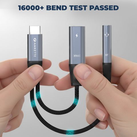 AMKETTE Grey Type-C to 3.5mm Audio Adapter with 60W PD Fast Charging - Image 4
