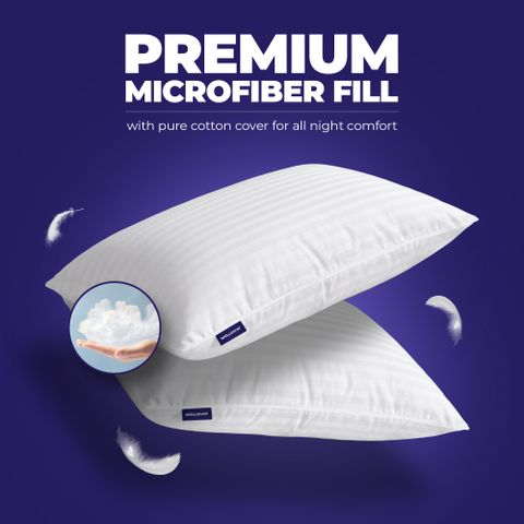 WELLGIVER Microfibre Sleeping Pillow Pack of 1 Stripes Ultra Soft Bed Pillow for Sleeping, 41x61 cm, Soft & Fluffy, with Inner Cover (White) - Image 5