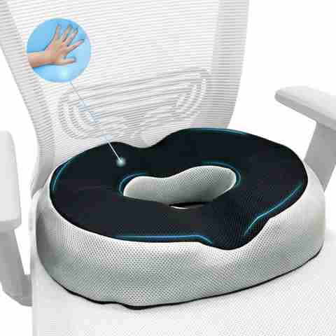 Sleepsia Memory Foam Orthopaedic Pillow Pack of 1 Solid Cool Gel Memory Foam Donut Pillow - Piles Pillow, Tailbone Pain Seat Support (Grey/Black) - Image 5