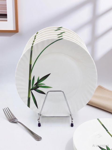 Perfectdine Melamine 11-inch Dinner Plate Set of 6, Bamboo Print - Image 6