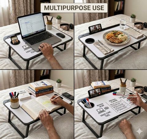 FoldFirst WHITE Wood Portable Laptop Table (Finish Color - Cotted White, Pre Assembled) - Image 5
