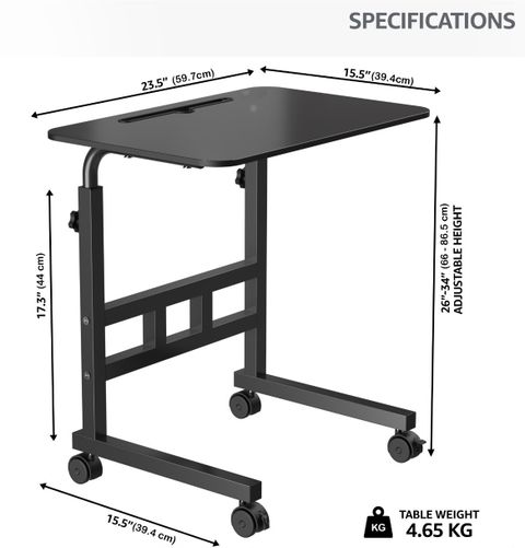 ELV DIRECT Multipurpose Adjustable Height Table with Wheels, Black - Image 8