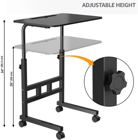 ELV DIRECT Multipurpose Adjustable Height Table with Wheels, Black - Image 7