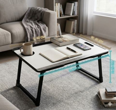 FoldFirst WHITE Wood Portable Laptop Table (Finish Color - Cotted White, Pre Assembled) - Image 3