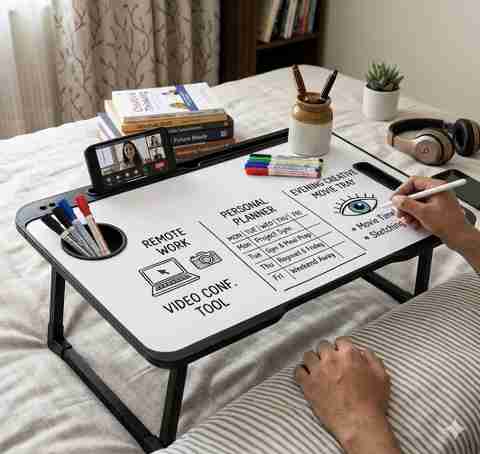 FoldFirst WHITE Wood Portable Laptop Table (Finish Color - Cotted White, Pre Assembled) - Image 2