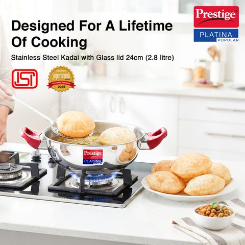 Prestige Platina Popular Kadhai 24 cm with Lid - Image 6