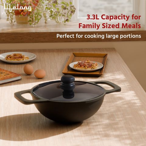 Lifelong Cast Iron Kadhai 24 cm with Lid, 3.3 L - Image 8