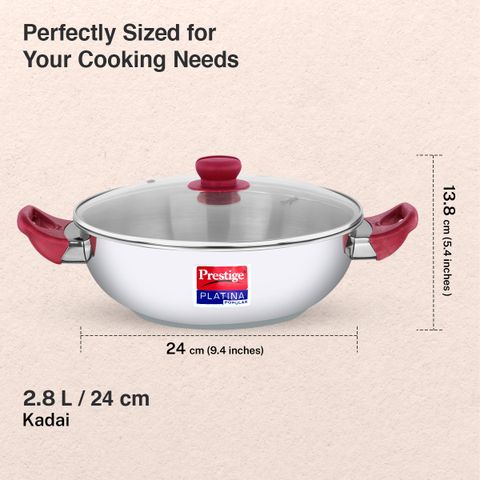 Prestige Platina Popular Kadhai 24 cm with Lid - Image 7