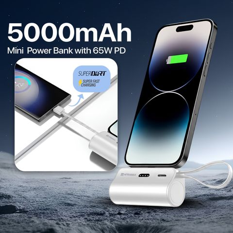 NITRAMAX 5000 mAh 65 W Mini Pocket Size Power Bank (White, Lithium Polymer, Fast Charging for Earbuds, Mobile, Tablet) - Image 8