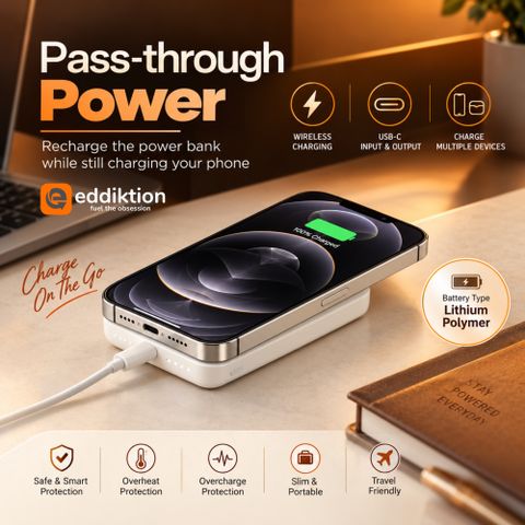 eddiktion 10000 mAh 22.5 W Wired & Wireless With MagSafe Ultra Compact Pocket Size Power Bank (White, Lithium Polymer, Power Delivery 3.0, Power Delivery 2.0 for Mobile) - Image 8