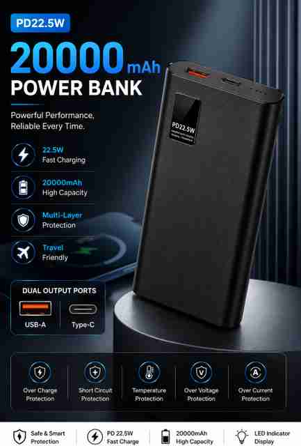Piktel 200000 mAh 22.5 W Compact Pocket Size Power Bank (Black, Lithium Polymer, Power Delivery 2.0 for Earbuds, Mobile, Smartwatch, Smartband, Speaker, Tablet, Trimmer) - Image 5