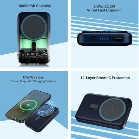 boAt 10000 mAh 22.5 W Wired & Wireless With MagSafe Power Bank (Deep Blue, Lithium Polymer, Fast Charging, Quick Charge 3.0 for Mobile) - Image 6