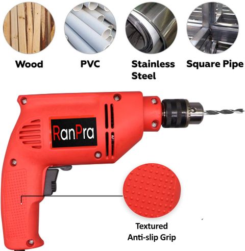 RanPra 10MM HAMMER DRILL MACHINE WITH DRILL BIT SET AND HANDTOOL SET Pistol Grip Drill (10 mm Chuck Size) - Image 7