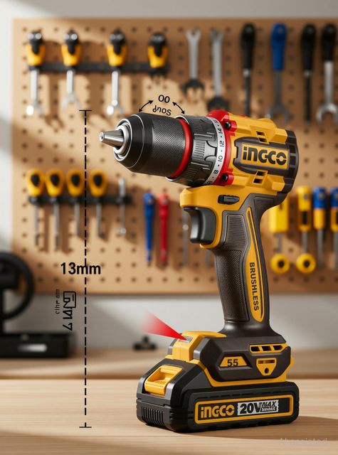 INGCO Compact Brushless Cordless Drill 55Nm, 13mm Metal Chuck, 2-Speed, with 1Pcs Battery, 1Pcs Charger, 47Pcs Accessories, CDLI205582 Cordless Drill (13 mm Chuck Size) - Image 8