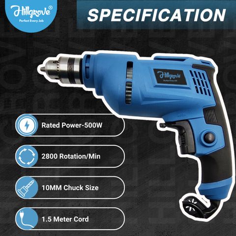 Hillgrove HGCM1092M3 500W Power Drill with 11 Bits - Image 7