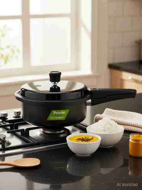 Preethi 2L Hard Anodised Pressure Cooker with Spill Splash Shield