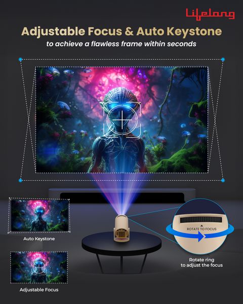 Lifelong Lightbeam Smart LED Projector, Android 14, 1080P/4K, 4000L, OTT Apps (4000 lm / 1 Speaker / Wireless / Remote Controller) Portable Projector (Beige) - Image 8