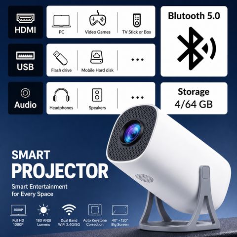 AG INDUSTRY Android 11.0 Smart S40 Projector, 1080P & 4K Support,2.4G & 5G WIFI, 2X Brighter (8500 lm / 1 Speaker / Wireless / Remote Controller) Portable Projector (White) - Image 8