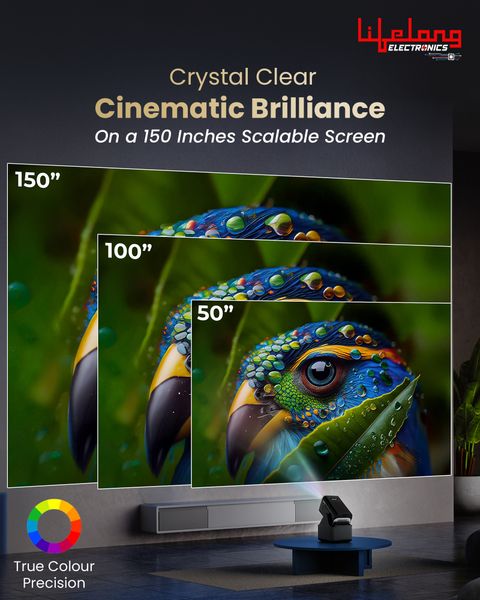 Lifelong ROAR Projector with 2 Mics, 20W Speakers, 1080P & 4K Support, 4000 Lumens & OTT (4500 lm / 1 Speaker / Wireless / Remote Controller) Portable Projector (Black) - Image 5