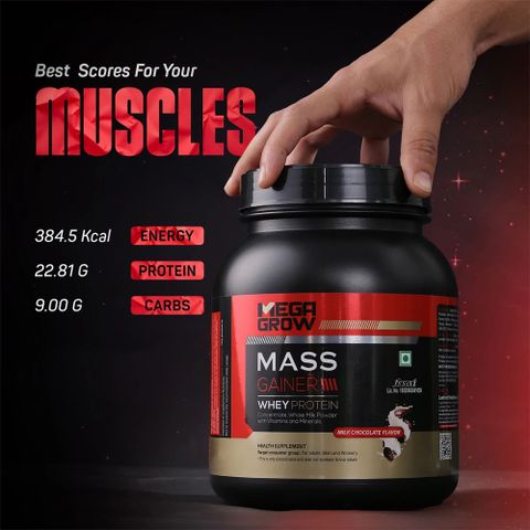 MEGAGROW Whey Protein Mass Gainer, Milk Chocolate, 1kg - Image 7