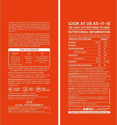 AS-IT-IS Nutrition One Monohydrate Creatine 250g Unflavored - Image 8