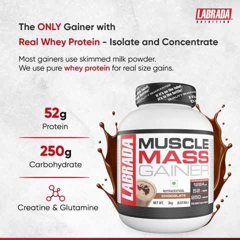 Labrada Muscle Mass Gainer Weight Gainer with Protein & Creatine Weight Gainers/Mass Gainers (3 kg, Chocolate) - Image 7