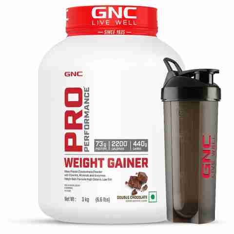 GNC Pro Performance Weight Gainer & Black shaker Weight Gainers/Mass Gainers (3 kg, Double Chocolate) - Image 5