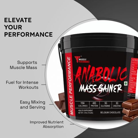 Muscle Performance Anabolic Mass Gainer With 40g Protein, Added Vitamins, Probiotics, Enzymes Weight Gainers/Mass Gainers (5 kg, Belgium Chocolate) - Image 6