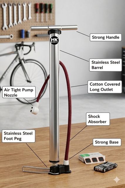 HK Sports Air Pump for Bicycles, Balls, and Inflatables (Silver) - Image 4