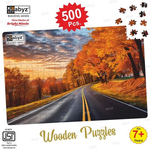 ABYZ Country road in autumn Wooden Jigsaw Puzzle 500 Pieces