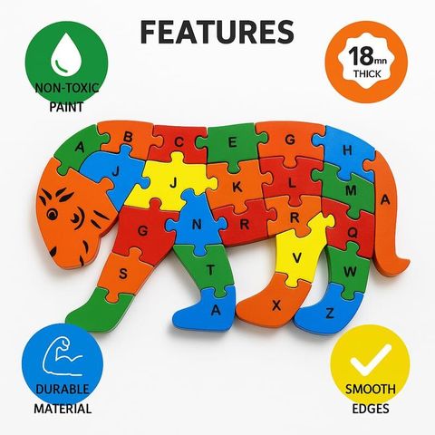 Root Kraft Wooden Tiger Puzzle for Kids, Learning Toy - Wooden