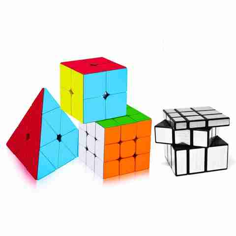 Authfort 2x2, 3x3, Pyramid & Mirror Cube Combo (4 Pieces, Silver) - Image 5