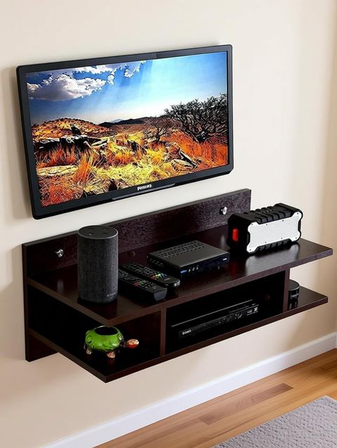 ANTIQUE MART TV Setup Box Wooden Wall Shelf, 2 Shelves, Brown - Image 7