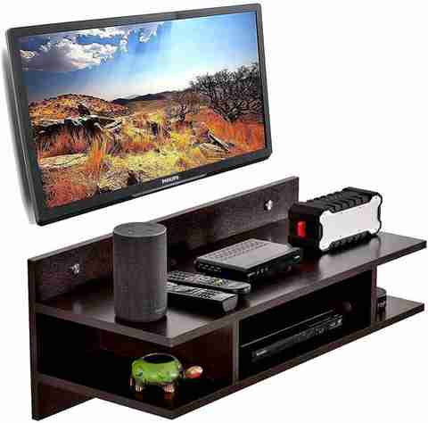 ANTIQUE MART TV Setup Box Wooden Wall Shelf, 2 Shelves, Brown - Image 5